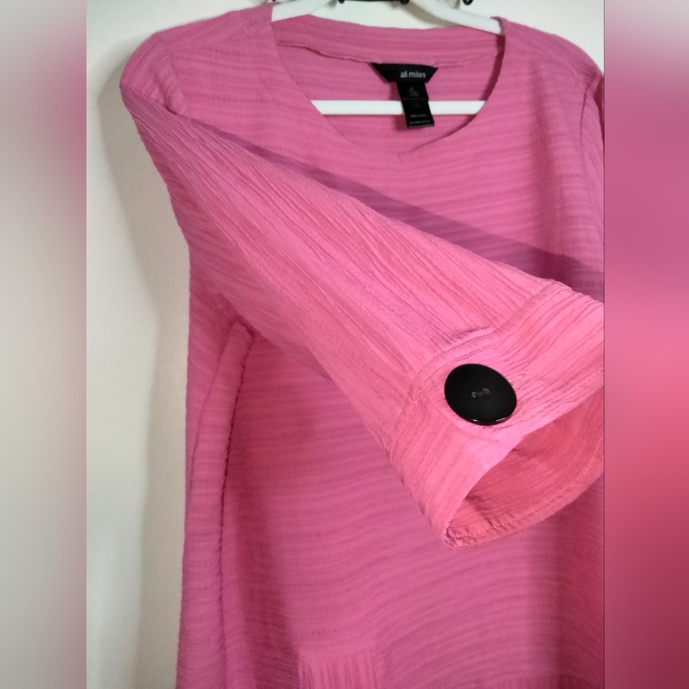 Ali Miles (Size Lp) Pink Ribbed 3/4 Sleeve Oversized Accent Buttons Tunic Blouse - Picture 7 of 13